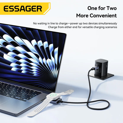 Essager 100W 2-in-1 Magnetic Charging Cable - USB-C to USB-C Fast Charger for iPhone & Apple Watch