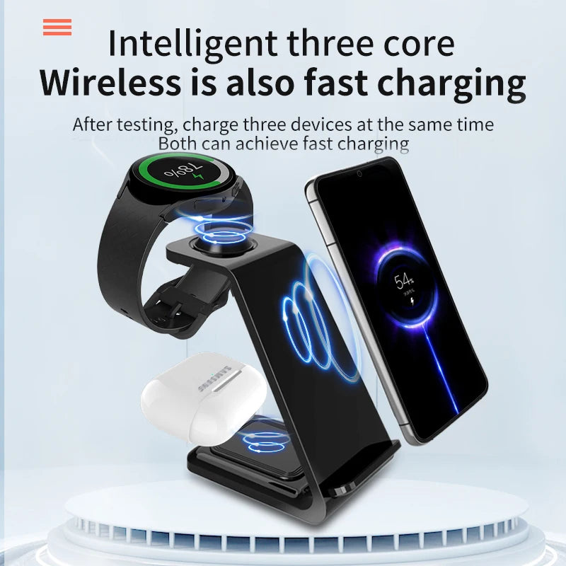 3 in 1 Wireless Charger Stand - Fast Charging Dock for Samsung Phones, Galaxy Watch 7/8/9, and AirPods Pro