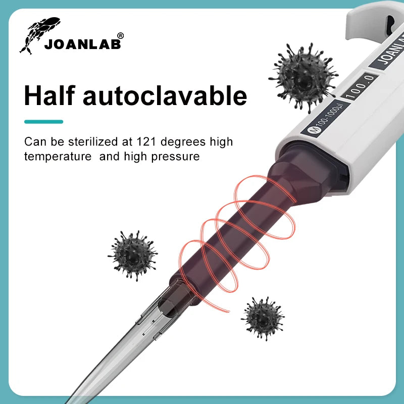 JOANLAB Digital Micropipette — Automatic Adjustable Plastic Pipette for Laboratory & Chemistry Experiments, Includes Pipette Tips