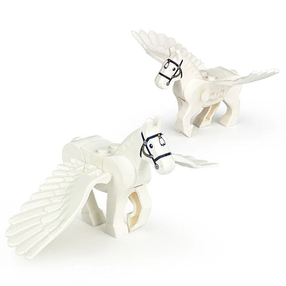 2PCS Magic Scene Pegasus Wings Building Block Set – Black & White Warhorse Model Bricks Kit for Kids