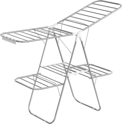 Foldable 2-Level Clothes Drying Rack – Large Free-Standing Laundry Rack with Height-Adjustable Wings