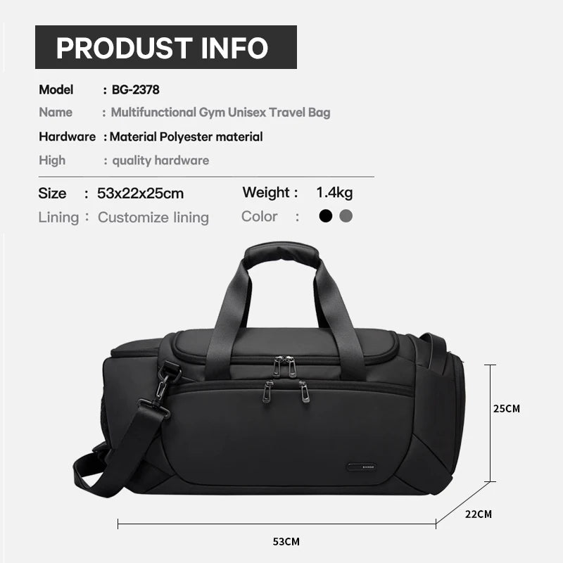 BANGE Waterproof Sports Gym Bag for Men - Fitness Training & Outdoor Dry Wet Separation Travel Bag