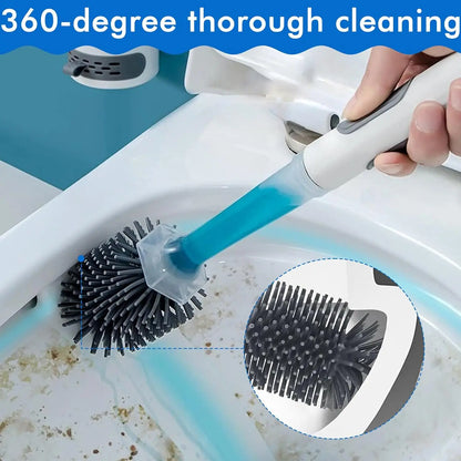 Refillable Toilet Brush with Detergent – Wall-Mounted Long Handle Silicone TPR Brush for Corner Cleaning, Bathroom Tool