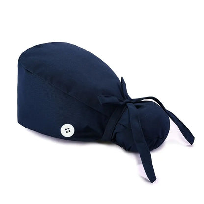 Adjustable Surgical Scrub Cap with Buttons – Ponytail Bouffant Nursing Turban Hat for Women & Men