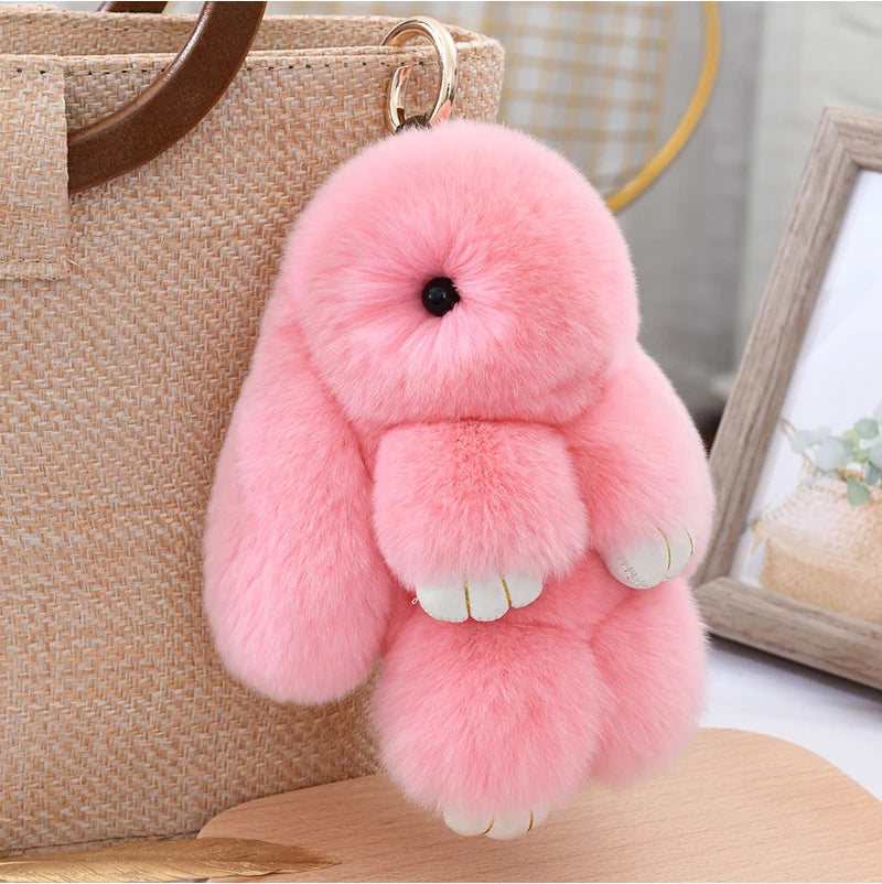 100% Natural Rex Rabbit Fur Keychain – Fluffy Bunny Bag Charm, Doll Toy & Lovely Pendant