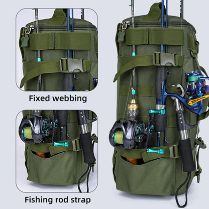 Tactical Fishing Backpack – Multifunctional Tackle Bag with Rod Holders, Molle Storage for Fishing, Camping & Hiking