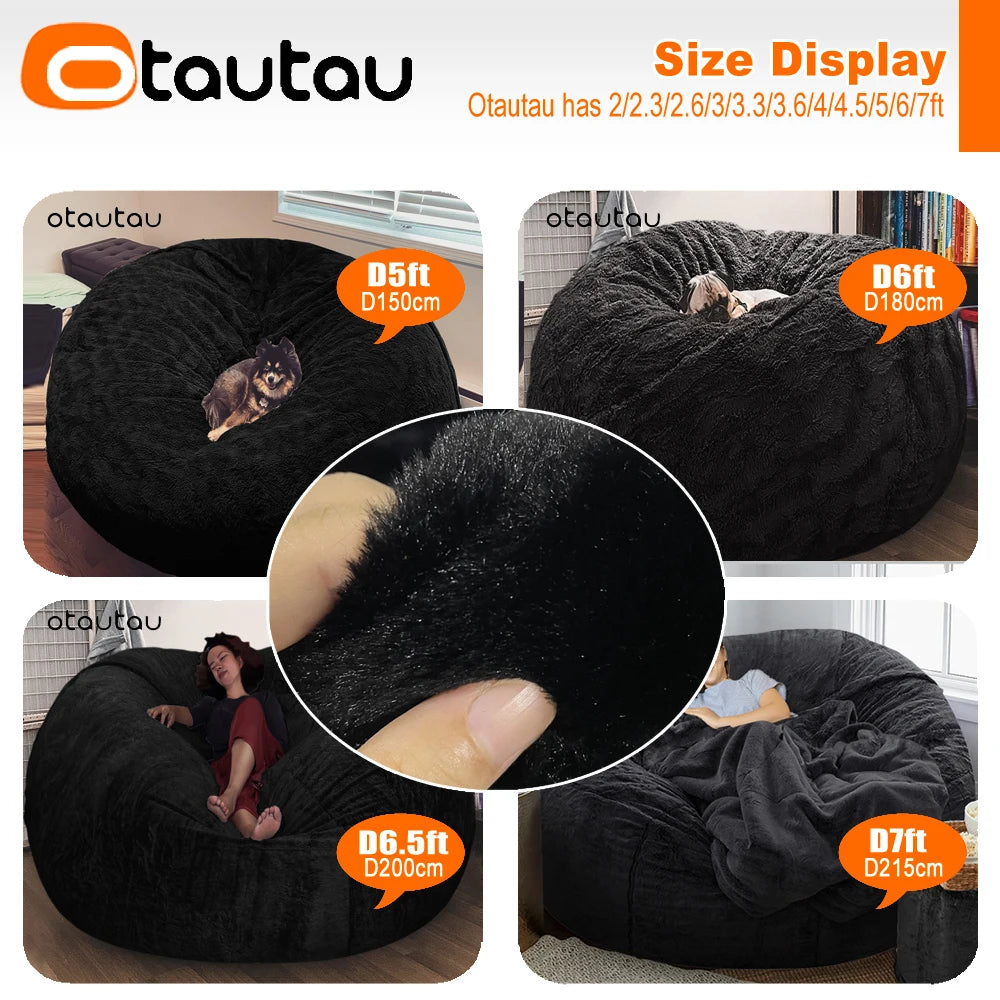 5ft Giant Faux Fur Bean Bag Cover - Fluffy Winter Pouf Cover Without Filler