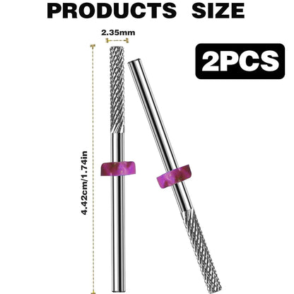2PCS Fine Cuticle Nail Drill Bits - 3/32" Double-Head Tungsten Carbide Cuticle Remover & Manicure File Bits