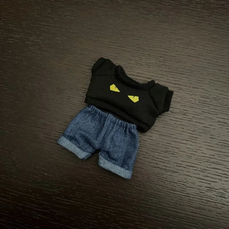 17cm Labubu Doll Clothes – Black Luxury Trendy Outfit with T-Shirt, Jeans & Shoes