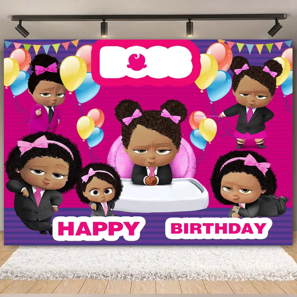 Cartoon Boss Baby Birthday Party Set - Disposable Tableware, Backdrop & Balloons for Kids Baby Shower Decor