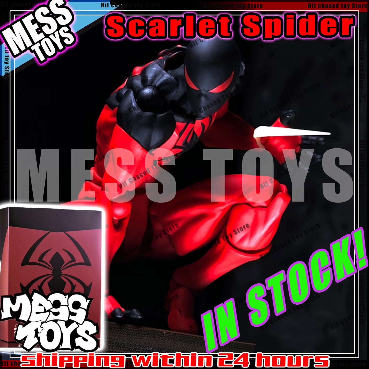 Mess Toys Scarlet Spider Action Figure – Kaine Parker Black Suit Symbiote Anime Collectible Toy Gift