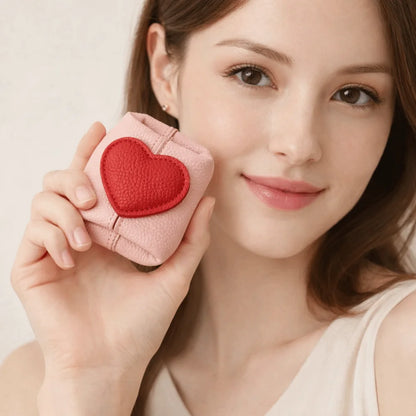 Casual Solid Color Cowhide Coin Purse – Love Heart Square Multi-Function Small Bag for Coins, Earphones & Gifts