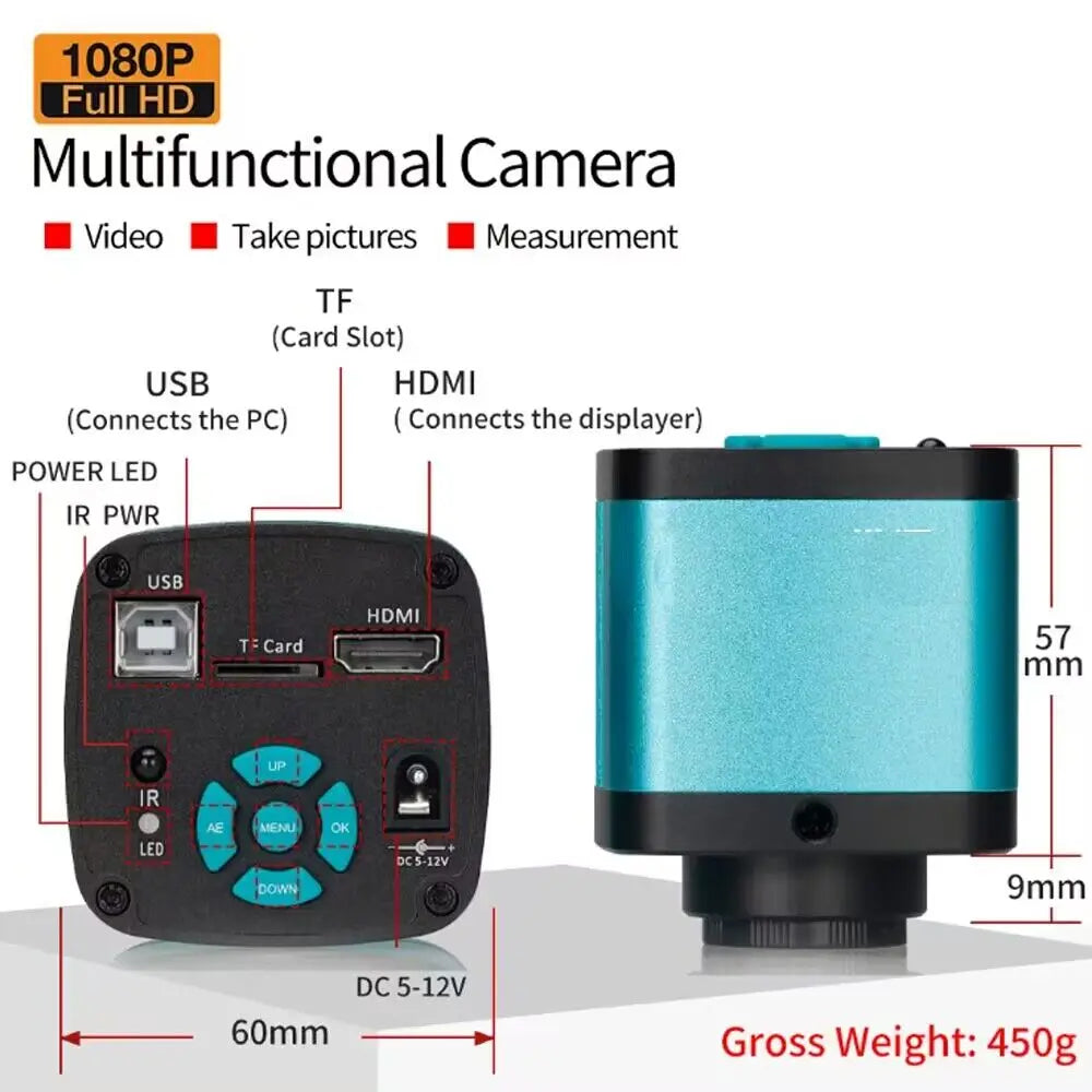 1080P 48MP 4K Digital Microscope – HDMI/USB/VGA Camera with 150X C-Mount & Articulated Arm for Repair