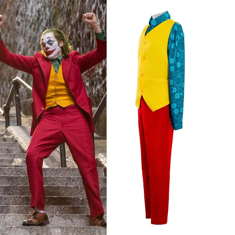 Joker Cosplay Costume Set - Arthur Fleck Red Suit with Green Wig for Halloween & Costume Parties