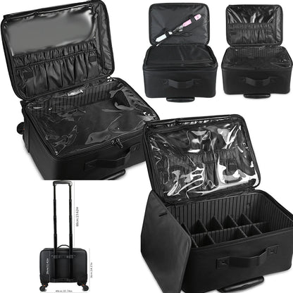 Large Capacity Makeup Trolley Case – Multi-Functional Rolling Organizer Bag in Oxford PU for Beauty, Nail Art, Tattoo & Professional Use