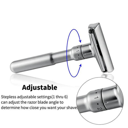 Mingshi Adjustable Safety Razor – Double Edge Classic Men’s Shaver with 1–6 Sharpness Settings and 5 Blades