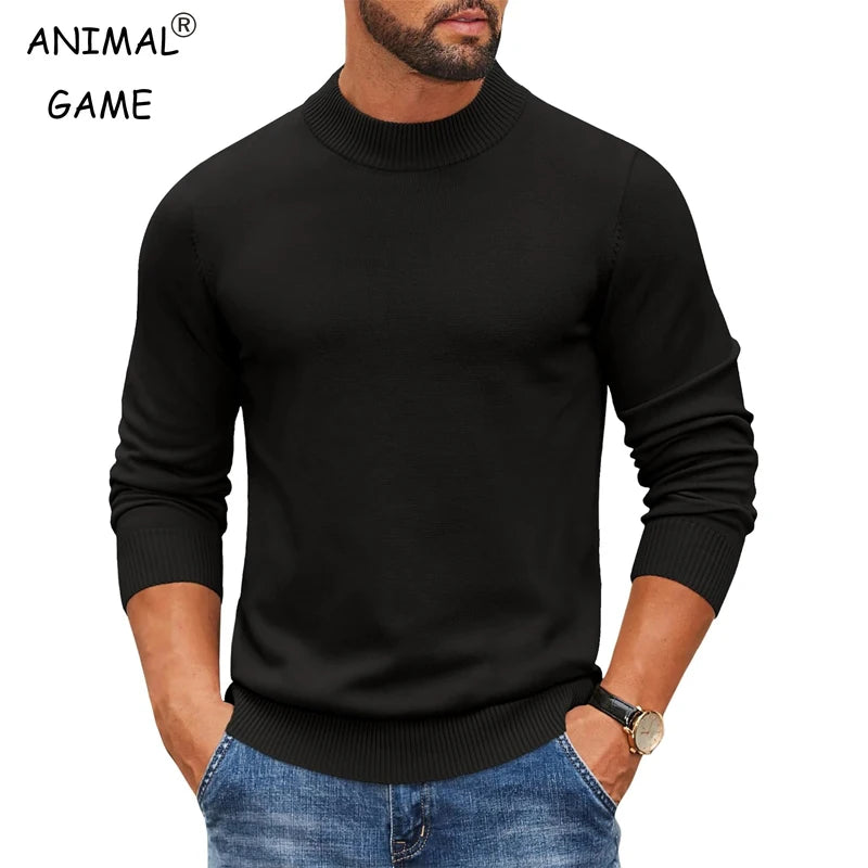 Men's Mock Turtleneck Ribbed Sweater - Heavyweight Slim Fit Warm Knit Pullover Casual Streetwear Top