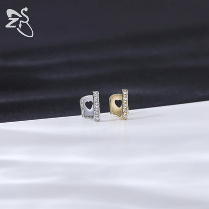 ZS Hip Hop Grillz – Silver/Gold Plated CZ Crystal Cross & Rose Star Tooth Cap, Top & Bottom Set