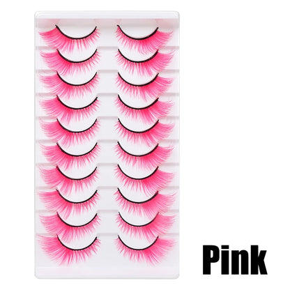 Colorful Halloween False Eyelashes – Blue, Red & Pink Cosplay Fake Lash Extensions for Makeup Looks
