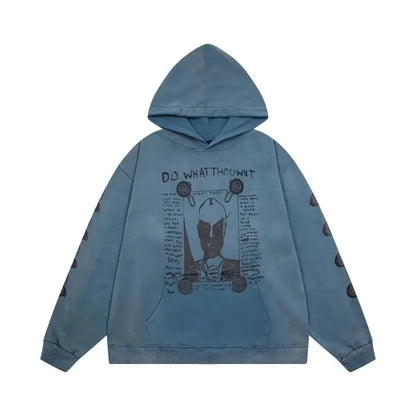 Washed Casual Hoodie Sweatshirt — Unisex Loose-Fit Street Style Crew Neck with Lip Print Letter Design, Vintage Comfortable Top