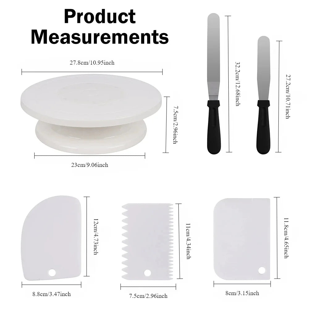 Cake Decorating Kit – 1/6pcs Turntable Set with 2 Frosting Spatulas, 3 Icing Smoothers & Scrapers for Baking & Parties