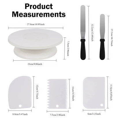 Cake Decorating Kit – 1/6pcs Turntable Set with 2 Frosting Spatulas, 3 Icing Smoothers & Scrapers for Baking & Parties