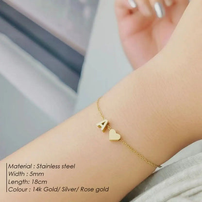 26 Letters Personalized Heart Bracelet - Custom Initial Name Jewelry for Girls & Women, Anniversary Gift