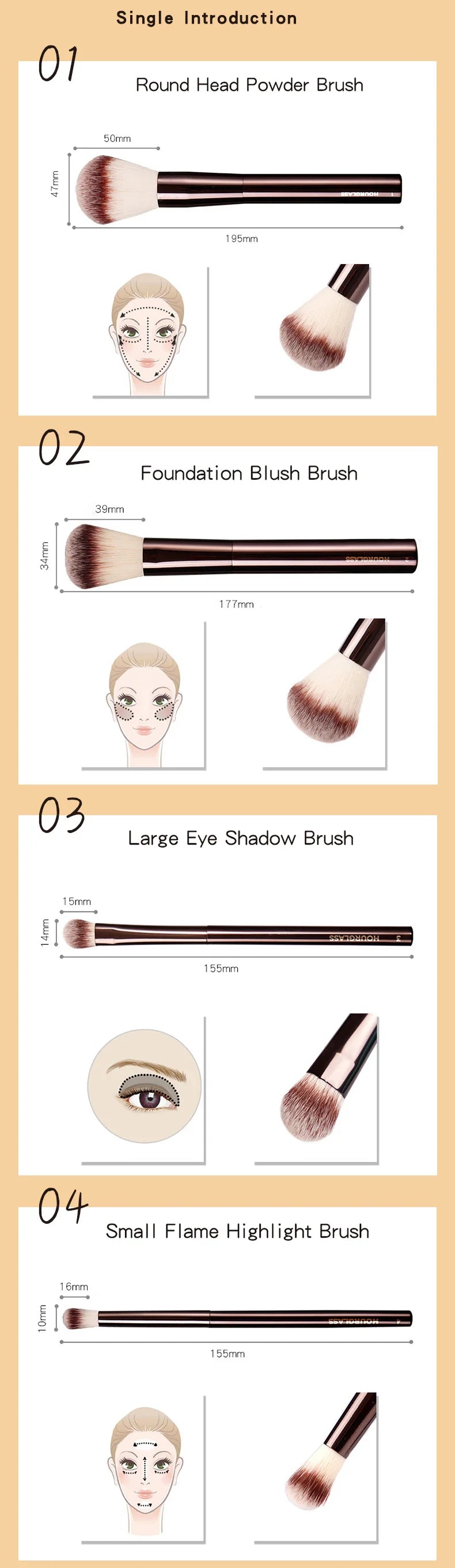 Hourglass Makeup Brushes Set – Powder, Foundation, Concealer, Blusher, Bronzer, Eyeshadow & Eyebrow Sculpting Brushes