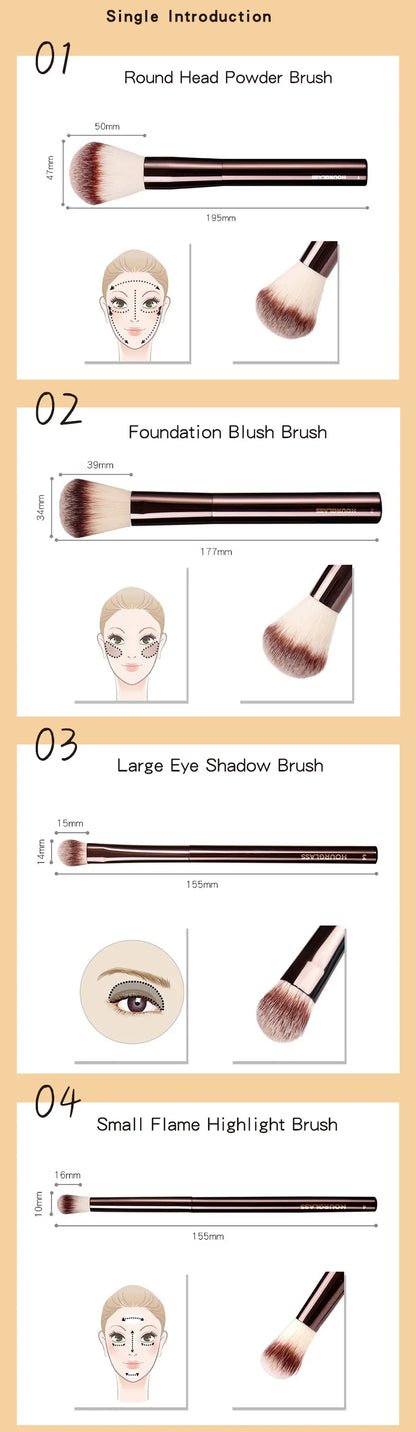 Hourglass Makeup Brushes Set – Powder, Foundation, Concealer, Blusher, Bronzer, Eyeshadow & Eyebrow Sculpting Brushes