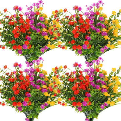 4 Bundles UV Resistant Artificial Plants – Faux Bushes Plastic Flowers for Outdoor Garden, Porch, Wedding & Farmhouse Decor