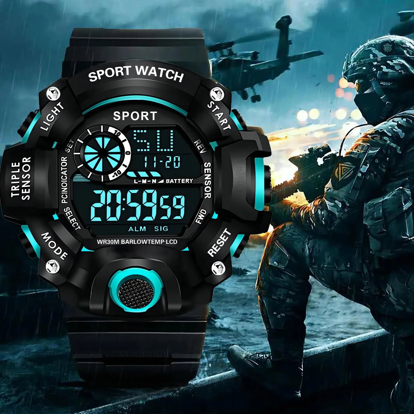 Men’s Sports Digital Watch – Large Dial Military Style Wristwatch, Waterproof Multifunctional Electronic Watch with Luminous Display & Alarm for Active Wear & Outdoor Use