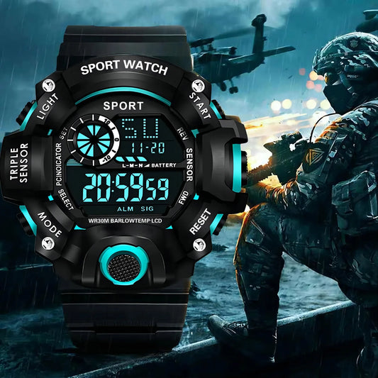 Men’s Sports Digital Watch – Large Dial Military Style Wristwatch, Waterproof Multifunctional Electronic Watch with Luminous Display & Alarm for Active Wear & Outdoor Use