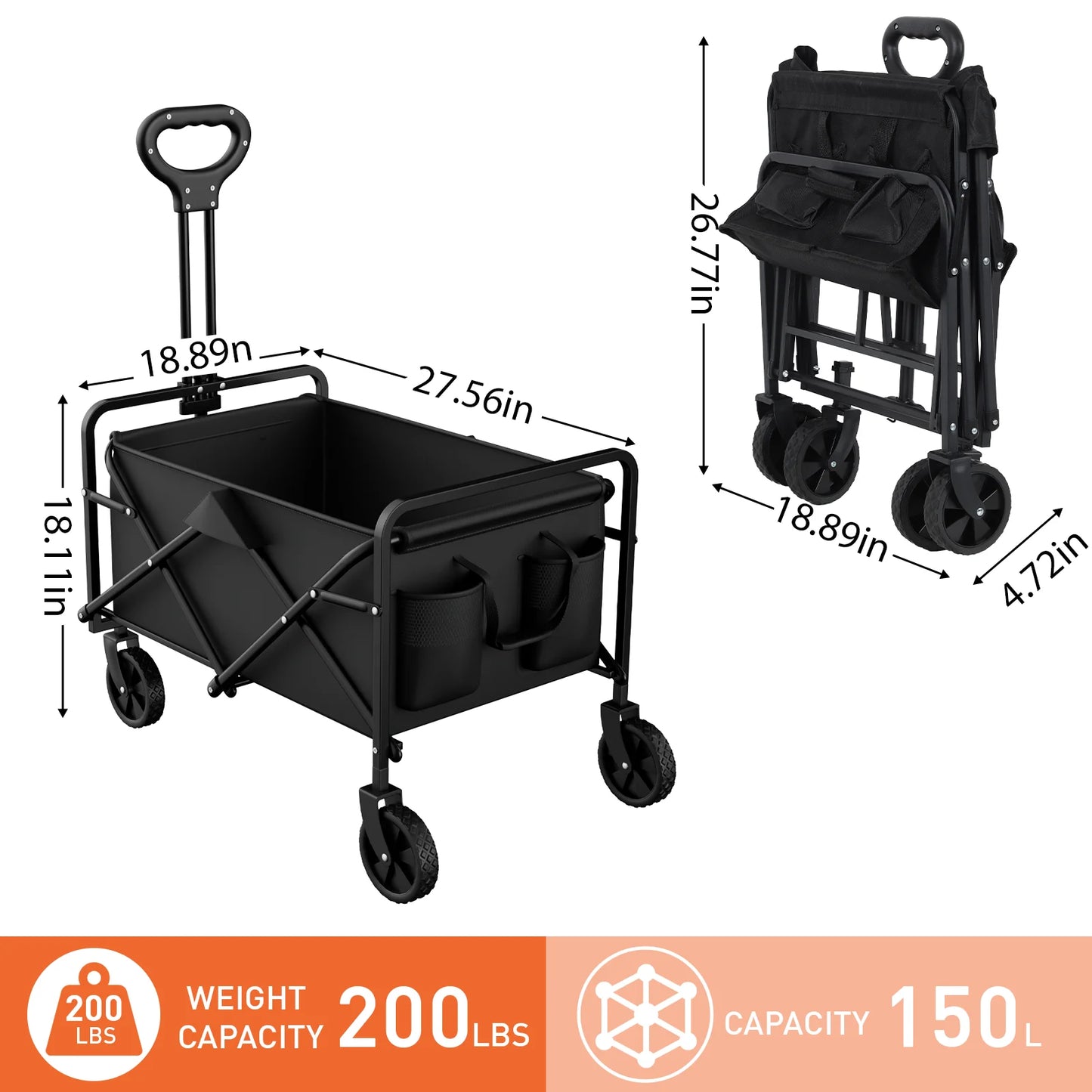Portable Folding Handcart – Adjustable Height & Angle, Easy Fold, Heavy-Duty Load Carrier for Beach & Camping