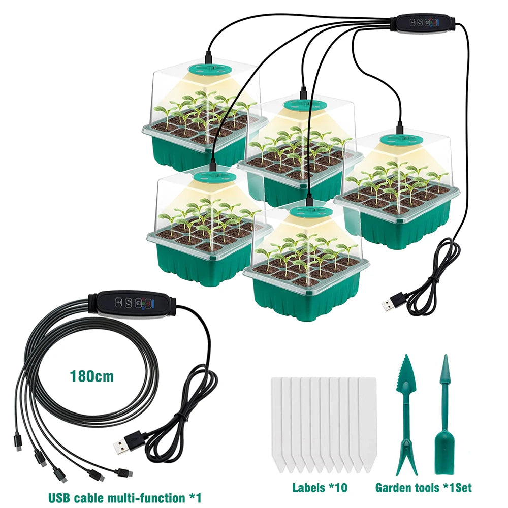 Plants Seed Starter Trays with Grow Light — 12-Hole Nursery Pots for Home, Greenhouse & Indoor Growing