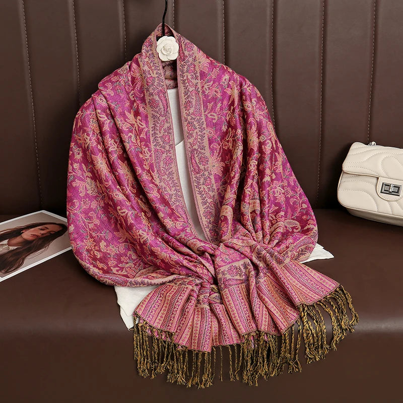Luxury Autumn Cashmere Pashmina Shawl – Warm Winter Scarves for Women, Printed Cotton Foulard Stole Scarf 2023