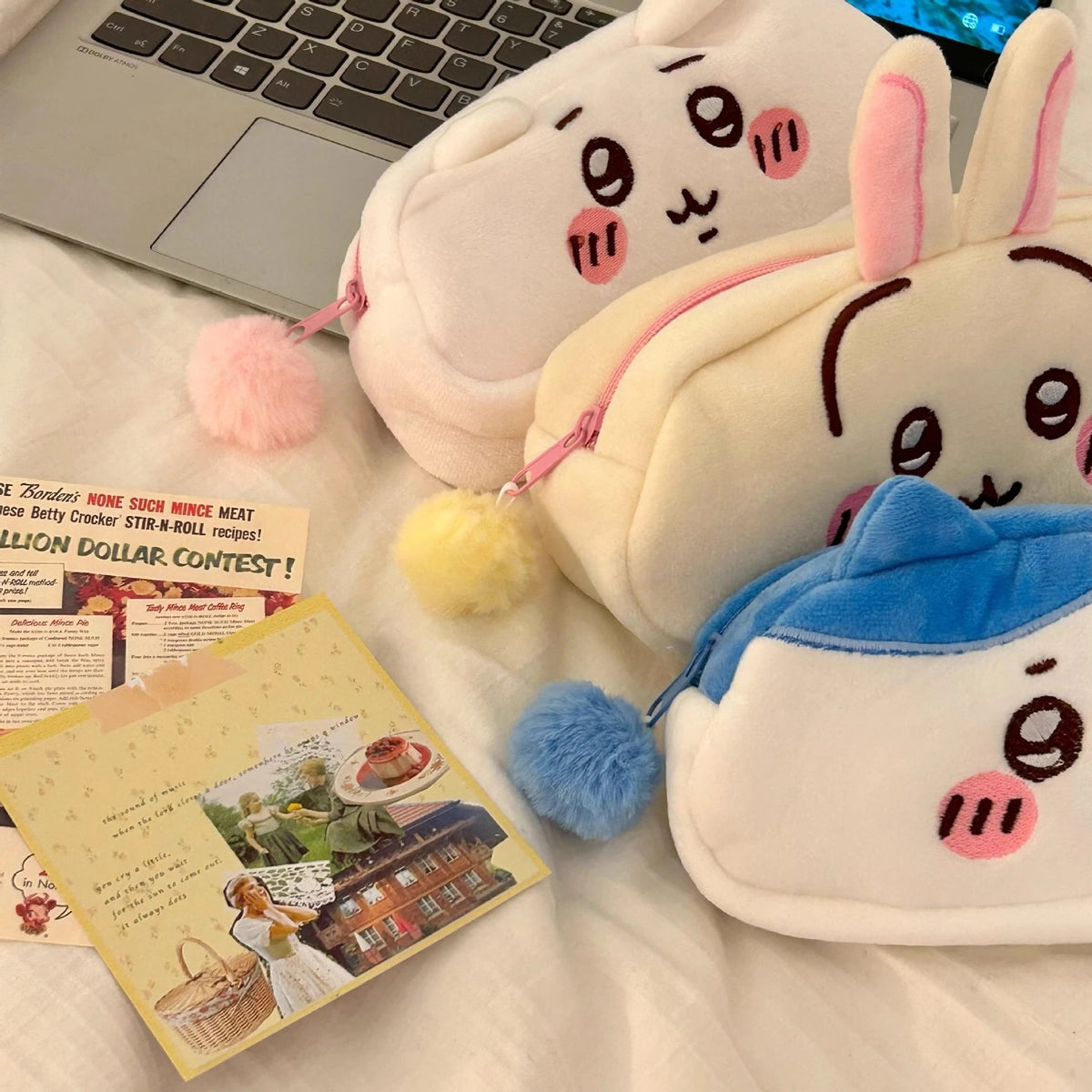 Jiyi Usagi Hachiware Plush Pencil Case - Cute Anime Large-Capacity Pen Bag & Soft Stationery Pouch for Students