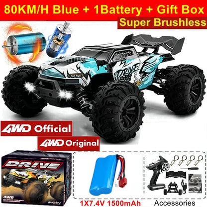 4WD Remote Control Car – Off-Road 4x4 RC High-Speed Buggy Truck, Brushless 50/80KM/H Drift Racing Toy for Kids & Adults