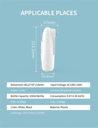 Smart Aroma Essential Oil Diffuser – Bluetooth APP Control, Plug-In Wall Scent Machine for Home & Office Air Freshening