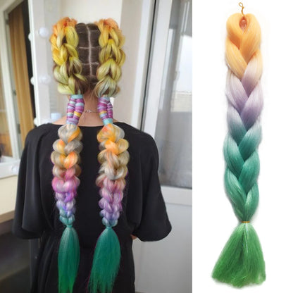 Purple, Pink & White Ombre Straight Braids – Hair Tinsel Festival Rave Extensions for Girls, Crazy Hair Day Braids