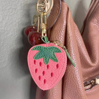 Cute Fruit-Shaped Leather Coin Purse – Mini Zipper Wallet & Earphone Bag Keychain Pendant for Women & Girls Gift
