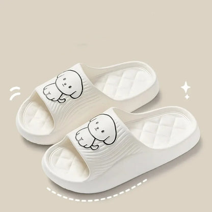 Cute Couple Pillow Slippers – Women’s Summer 2024 Non-Slip Indoor Bath Sandals with Thick EVA Sole