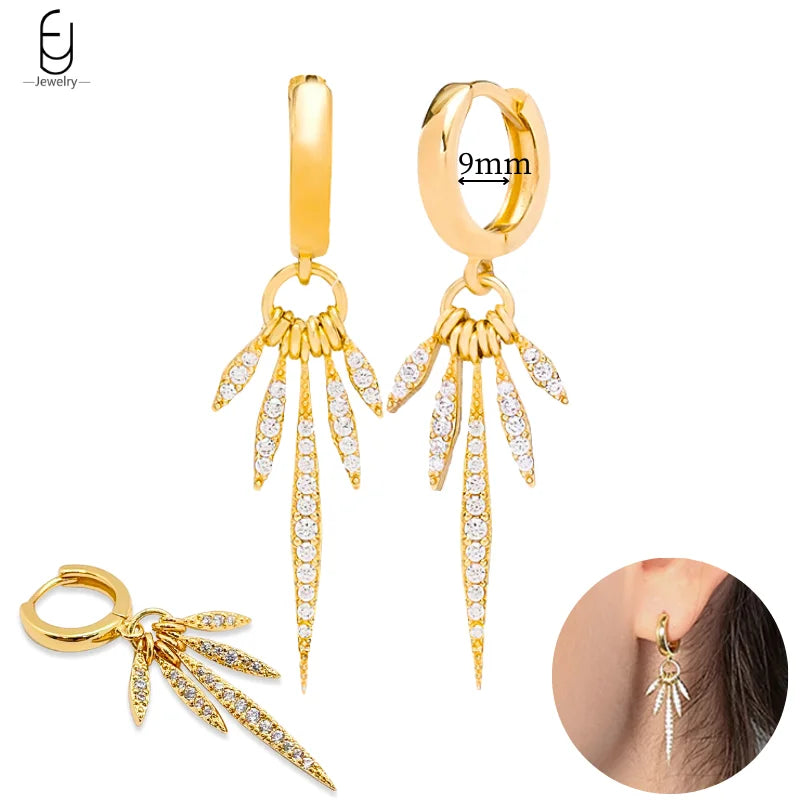 925 Sterling Silver Gold Tassel Earrings - Vintage Crystal Long Chain Hoop Jewelry for Women