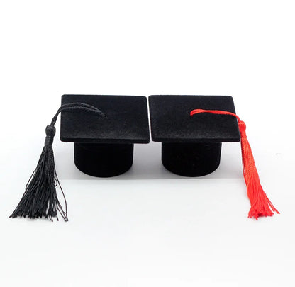 Velvet Ring Box with Graduation Cap Design – Jewelry Packaging for Wedding, Engagement, Earrings & Graduation Gift Organizer