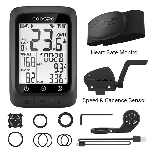 Coospo BC107 GPS Bike Computer — 2.4" Wireless Odometer & Speedometer, Bluetooth 5.0, ANT+, Waterproof