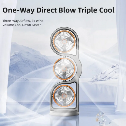 Portable USB Rechargeable Three Head Fan - 360° Air Circulation 5 Speed Desktop Cooling Fan for Dorm, Office & Outdoor Use