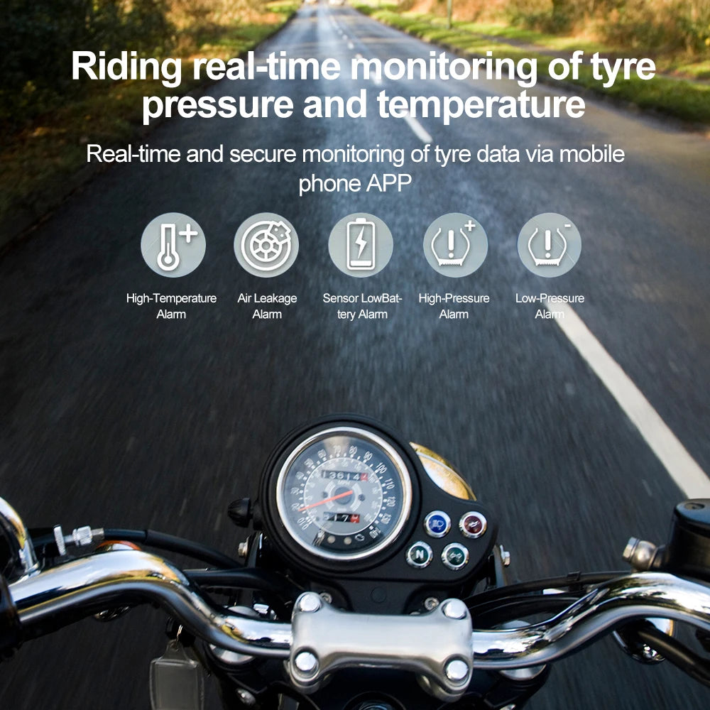 Motorcycle Bluetooth-Compatible TPMS – External Tire Pressure Sensors for Android/IOS Car Monitoring System