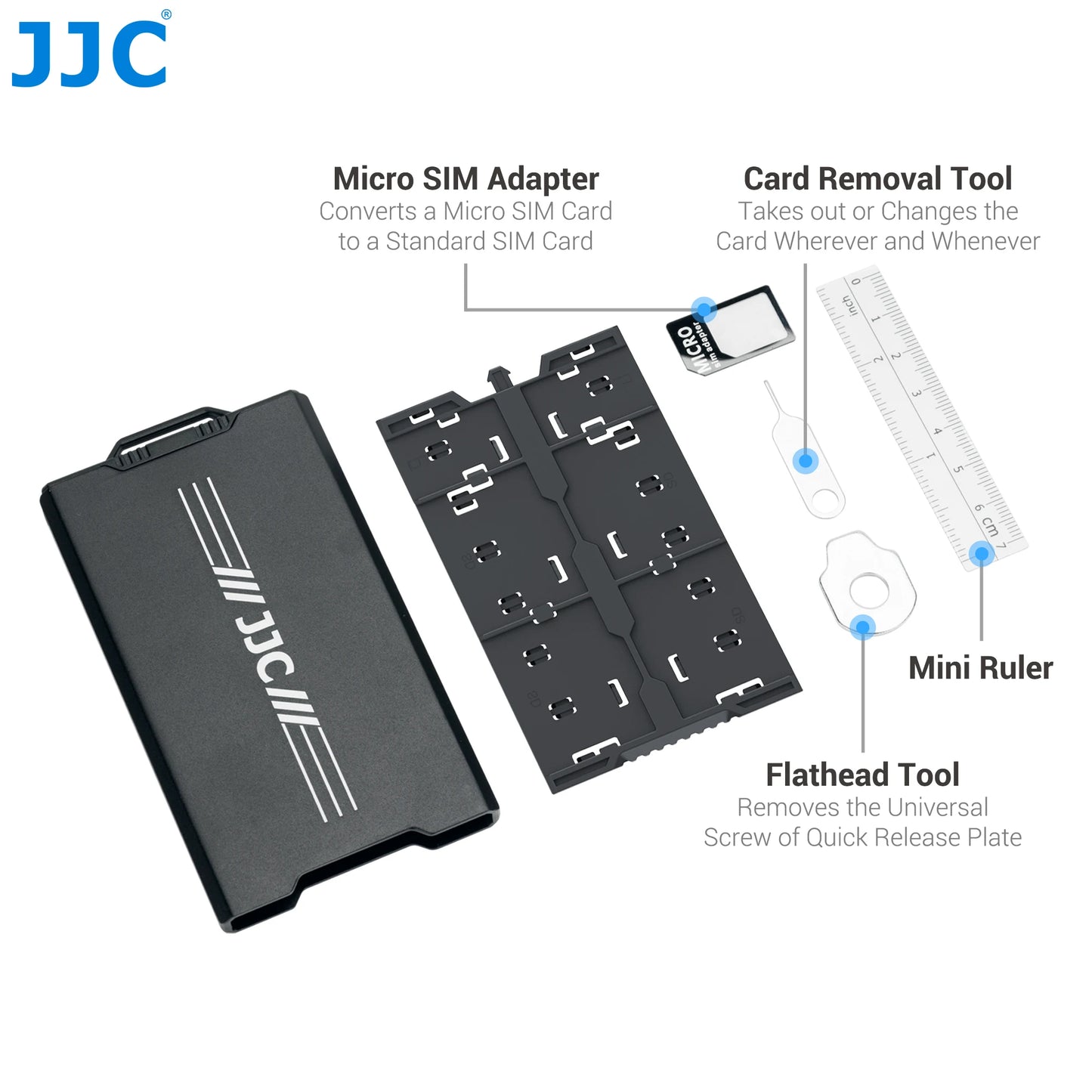 JJC 18-Slot Memory Card Case – Pop-Up SD, MicroSD, Nano SIM & NM Card Holder with Carabiner