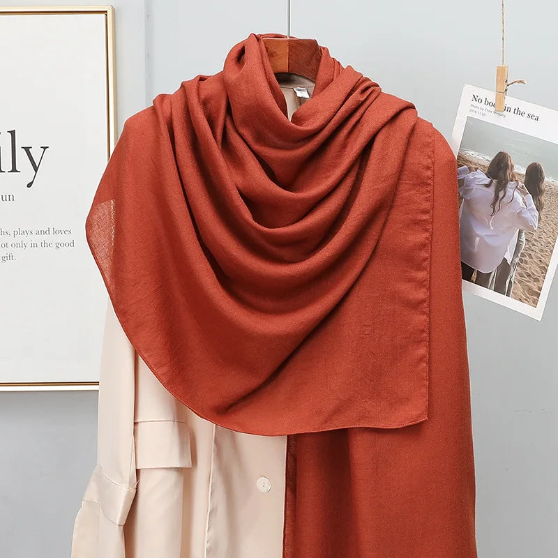 Winter Warm Cotton-Linen Pashmina Scarf for Women – Plain Stripe with Tassels – Hijab Shawl Wrap Bandana – New