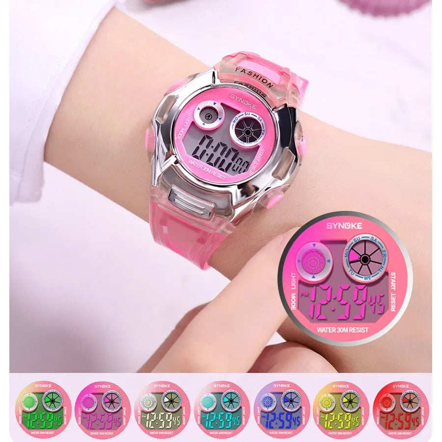 SYNOKE Student Electronic Watch - Waterproof Sports Watch for Children, Glow Multi-Function Digital Watch with 7 Colors Light, Perfect Gift