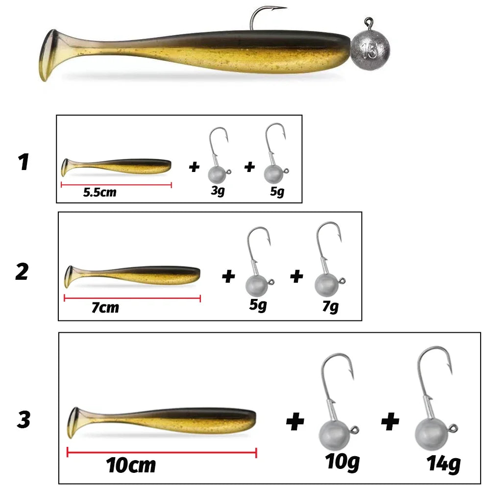 50PCS Metal Jig Fishing Lure Set – Soft & Sinking Swimbaits 3g–14g (5.5–10cm) Jigging Head Hooks in Tackle Box for Bass Fishing